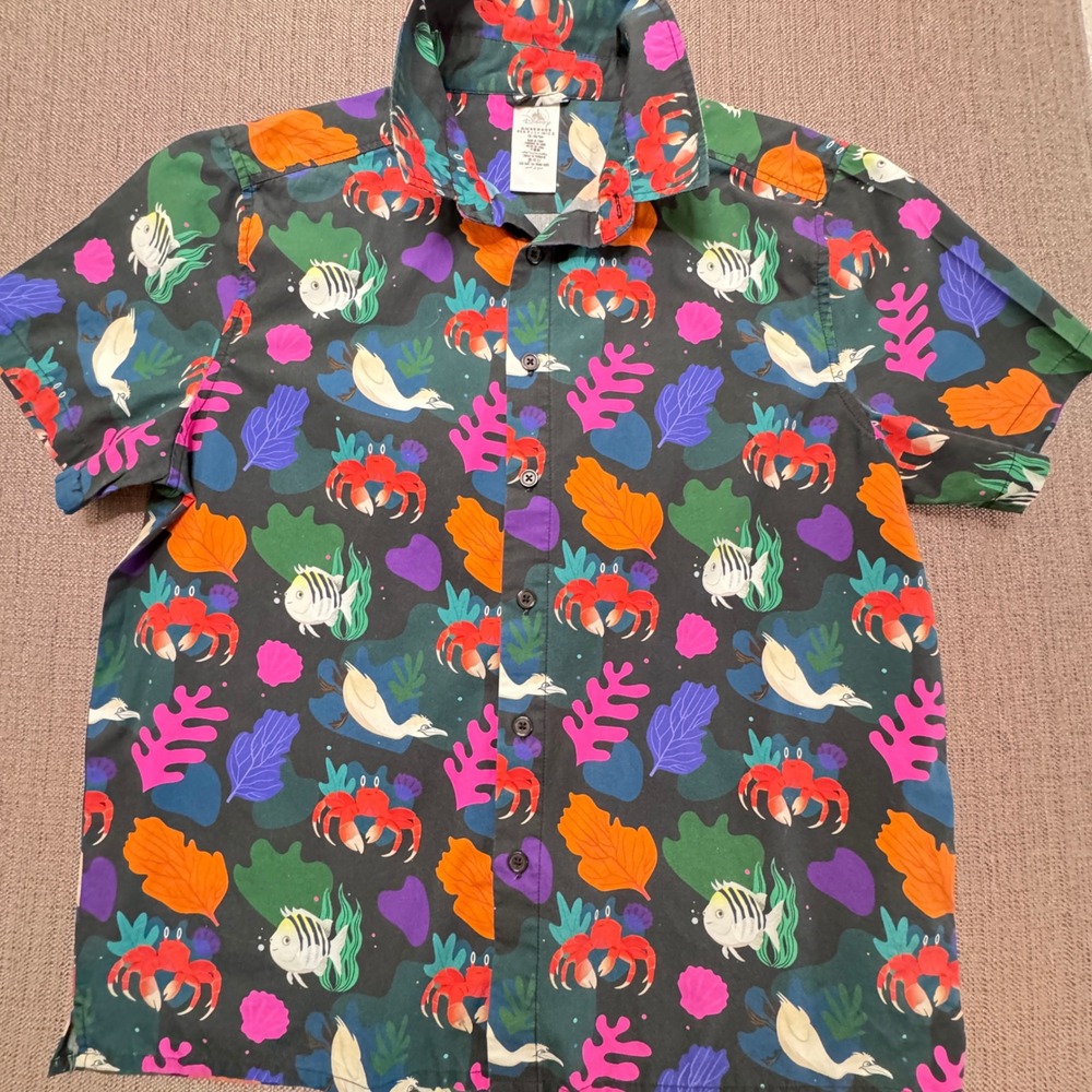 Disney Parks Little Mermaid Sebastian Flounder Scuttle Button Down Shirt Mens M